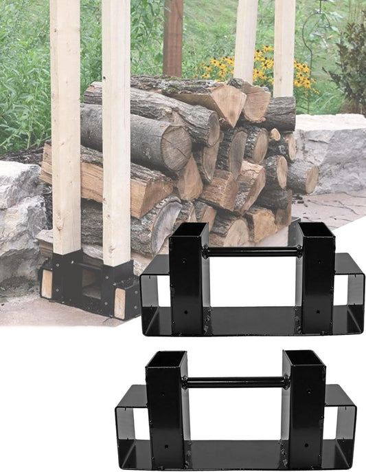 Firewood Log Rack Bracket Kit，2 Pieces Fire-Wood Racks Outdoor,Firewood Holder Lumber Storage Rack, Adjustable to Any Length