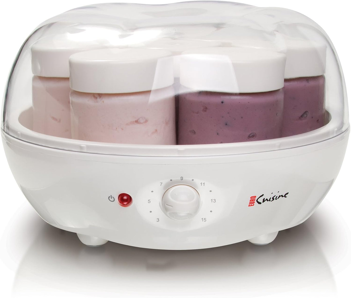 Euro Cuisine YM100 Automatic Yogurt Maker with 7 - 6oz Glass Jars & 15 Hour Timer, Electric Yogurt Maker with Auto Shut Off, Promote Gut Health