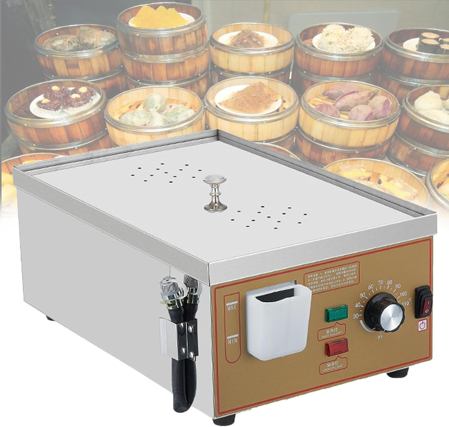 Commercial Electric Steamer,Breakfast Shop Steamed Bun Machine, Stainless Steel,Independent Water Supply, Anti-dry Device, for Cooking (2Holes)