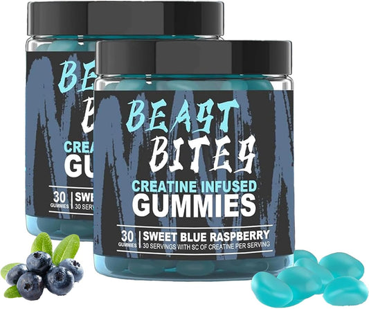 Creatine Monohydrate Gummies 5g per Serving - Vegan, Halal, Sugar-Free - Blue Raspberry Flavor - 30 Low-Calorie Gummies (2pcs)