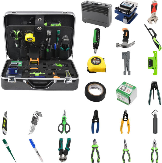 KomShine Fiber Optic Multifunctional ToolKit FTTH TFS-40D, Fusion Splicing Assembly\/Termination\/Installation Tool Kit W\/FC-6SOEM Cleaver + VFL + OPM with 7 Wavelengths + Cable Strippers Wire Cutters