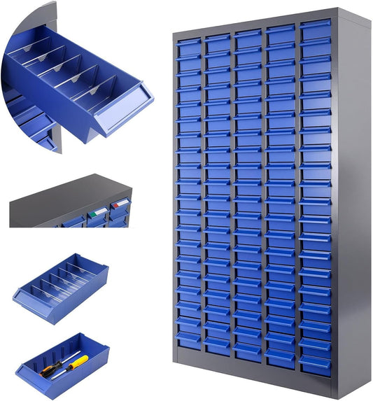 100 Drawers Part Cabinet Bolt and Nut Tool Storage Organizer with ABS Material Drawer for Hardware Organization Equipment Shelves Workshop and Office Supplies, Grey