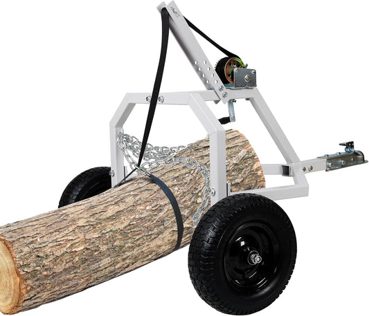 25'' ATV Log Skidder, 1500 Lbs Capacity Log Skidding Arch, Durable Steel Rustproof Log Dolly with Manual Winch& Pneumatic Tires, Log Holder for Wood Transport, 51'' x 24'' x 42.5''
