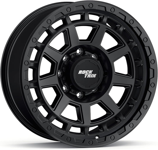 RockTrix RT114 18 inch Wheel 8x170 Compatible with Ford 1999+ F250 F350, 18x9 (-12 Offset, 4.5 Backspace), Black, Also fits 2000-2005 Excursion F-250 F-350 Super Duty