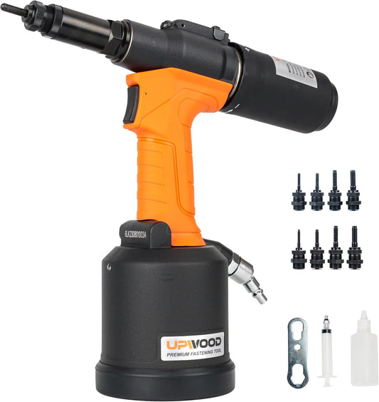 UPWOOD Heavy Duty Pneumatic Hydraulic Rivet Nut Tool, HPS6312 air Riveter Automatic Rivet Nut Gun Tool Setting Kit Come with M5, M6, M8, M10, 10-24, 1\/4, 5\/16, 3\/8 Nose-Piece Assembly
