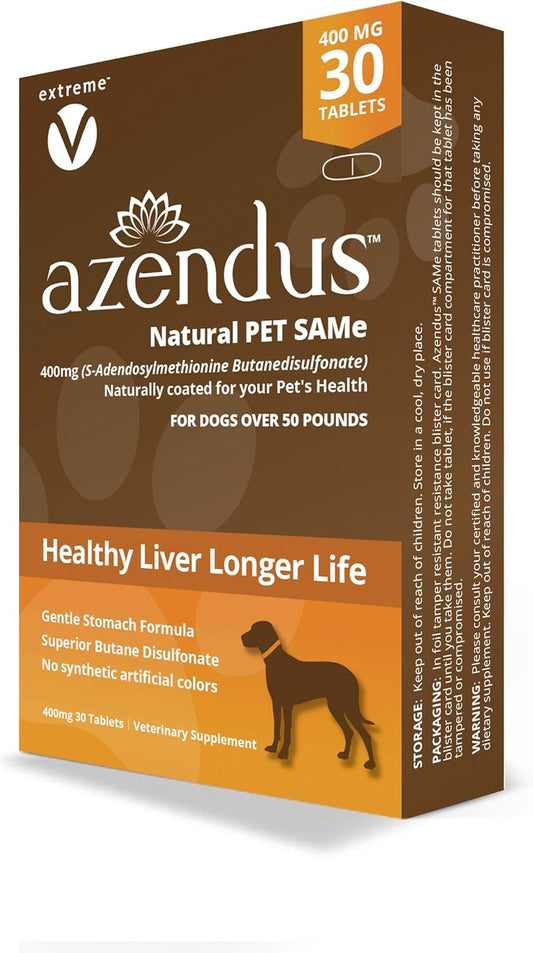 Azendus Natural Pet SAM-e 400mg, 30 Count, Same Butanedisulfonate Fiber Enteric Coated Tablets.