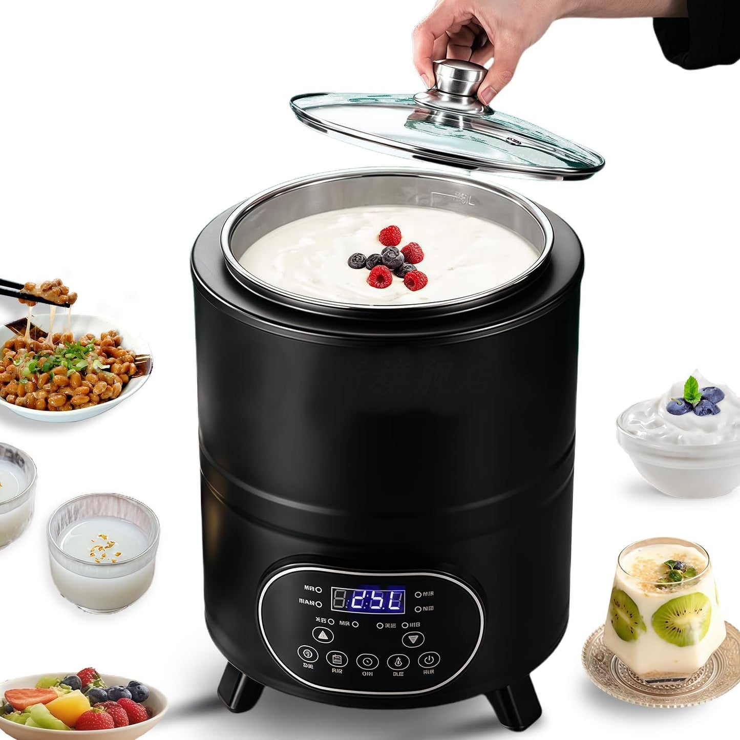8L Commercial Yogurt Maker, Automatic Yogurt Fermentation Machine, Dough fermentation machine, Time and Temperature Control, for Garlic, Natto, Pickle, Sweet Rice Wine (black, 8L)