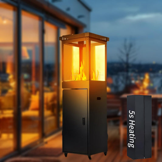 Patio Heaters for Outdoor Use, 41,000 BTU Patio Heater with Wheels & Covers, 5s Heating, Smokeless 360° Flame, Heat-Resistant Glass, Tip-Over Protection for Home, Backyard & Commercial