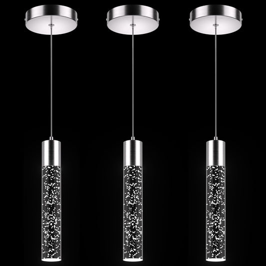 Esfos Pendant Lights Kitchen Island 3 Pack, 6500K Modern Kitchen Island Lights Ceiling Lighting Fixtures with Crystal Bubble, Integrated LED Cold White Hanging Light Dining Room Light Brushed Nickel