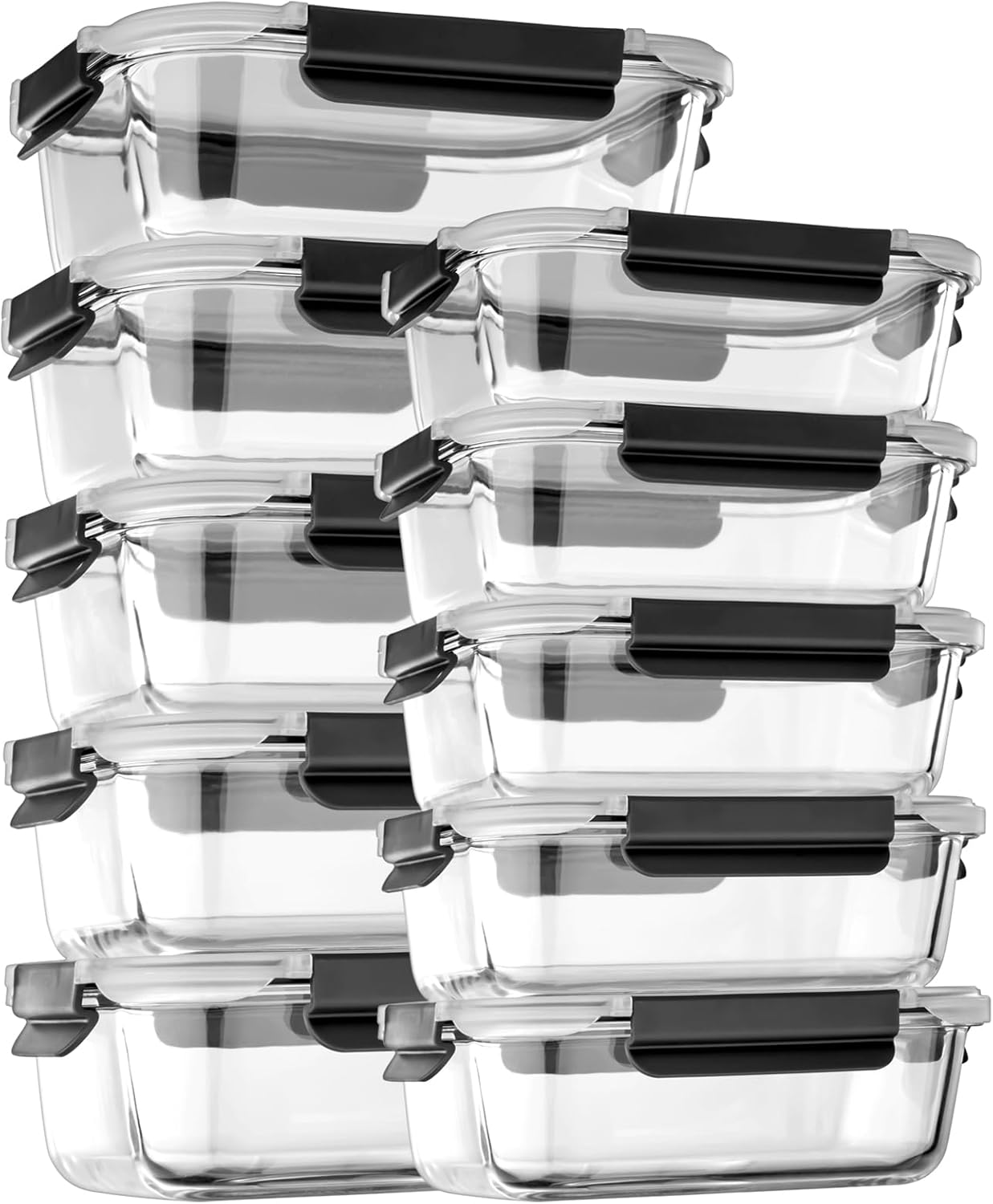 coccot Glass Food Storage Containers with Lids Airtight, Glass Meal Prep Containers with Snap Lids for Food, Bpa-free,Easy to Open&Close\/Microwave,Oven,Freezer,Dishwasher Safe\/Leak-proof [10 Pack]
