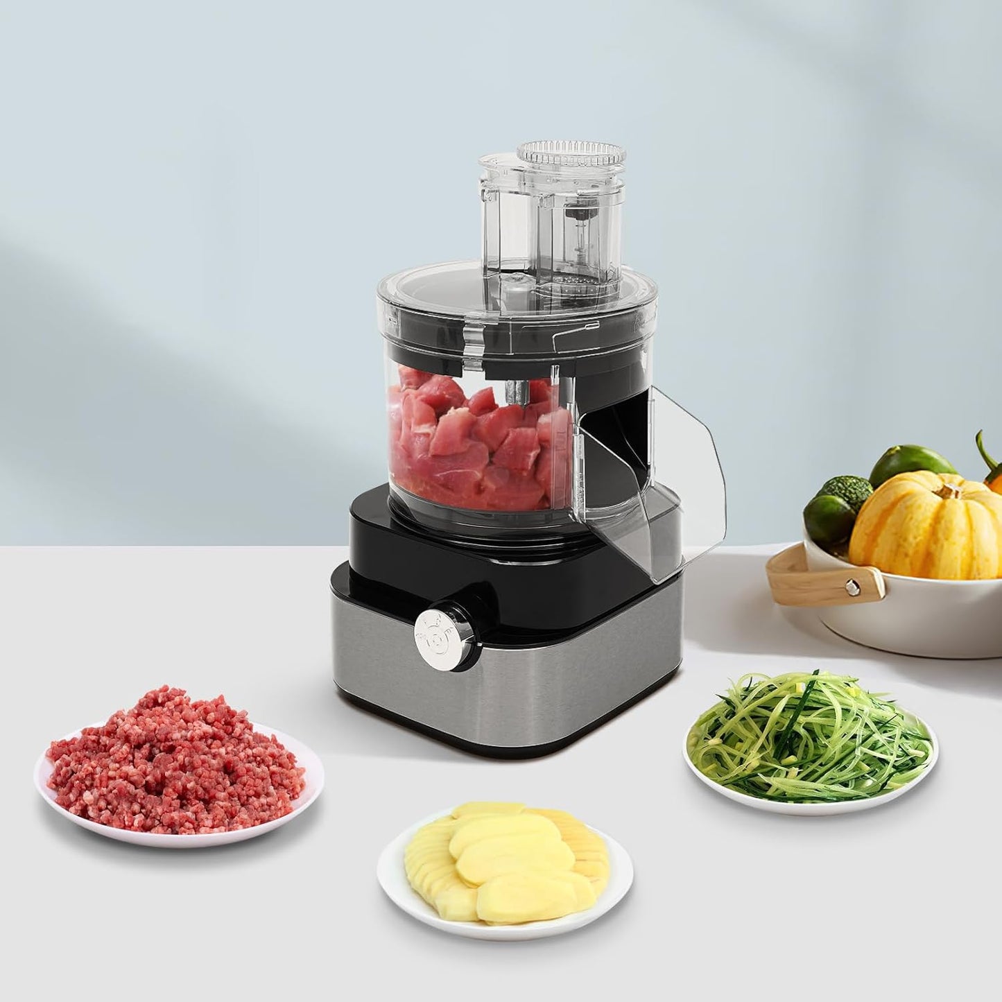 Commercial Food Processor 600W Electric Vegetable Dicer Chopper 5 in 1 Professional Veggie Shredder Multifunctional Meat Grinder Blender for Home Use Food Processor
