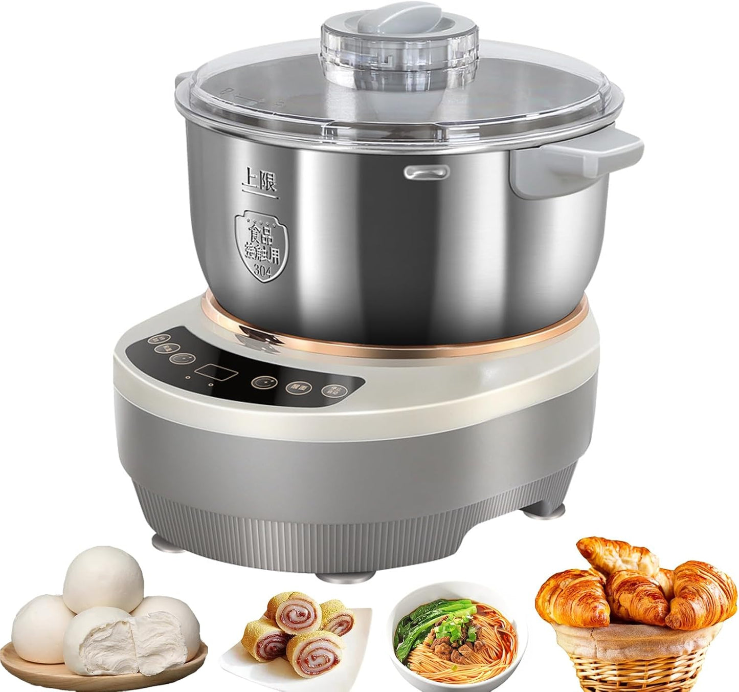 220V Stainless Steel Dough Maker, 5L\/7L Dough Flour Mixer Machine, Dough Kneading Machine with Ferment Function, Electric Stand Dough Mixer Bread Proofer with Timing &touch Panel for Home Baking (7L)