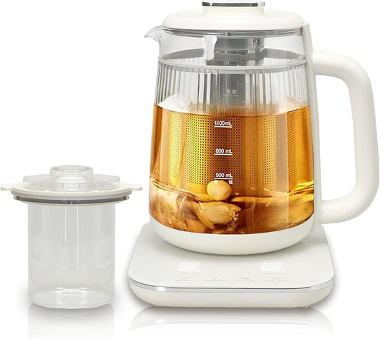 Health Pot, 1.5L Double-Layer Glass Electric Kettle with Stew Pot, 9-in-1 Multi-Function Tea Maker for Soup, Porridge, Herbal Tea, Stainless Steel Base, Glass Touch Panel, Programmable