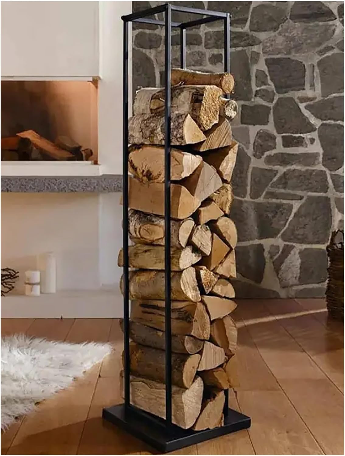 Firewood Storage Log Rack Holder, Indoor/Outdoor Metal Heavy Duty Firewood Storage Holder, Vertical Log Holder for Fireplace Deocr Patio Deck