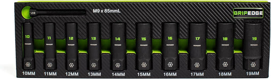 GRIPEDGE Tools | 10-PC – 3/8'' Drive Deep Metric RPT Socket Extractor Set | Sizes 10 – 19 MM | Removes Broken Studs, Stripped Bolts and Lug Nuts | Includes Premium EVA Foam Storage|