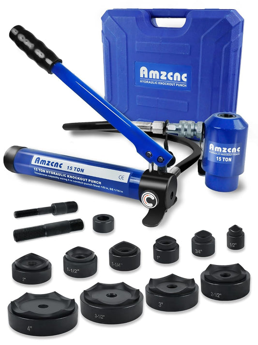AMZCNC Hydraulic Knockout Punch Electrical Conduit Hole Cutter Set KO Tool Kit 1/2 to 4 inch (15T(1/2"-4"))