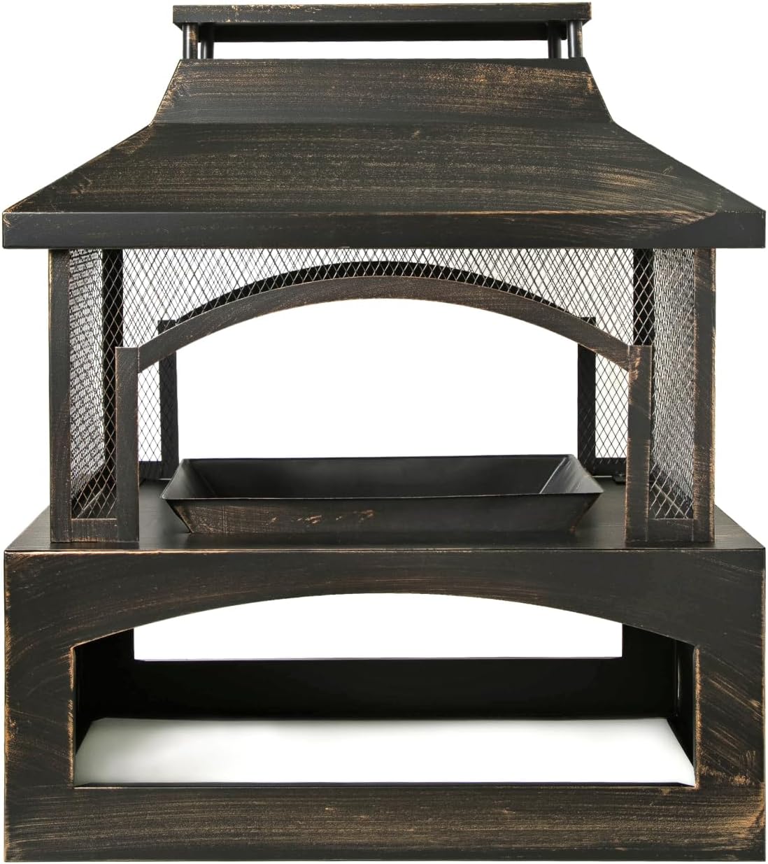 Geelife 37-Inch Rectangular Metal Outdoor Wood Burning Fireplace - Outdoor Fireplace with Built-in Log Storage and Poker-Brushed Bronze