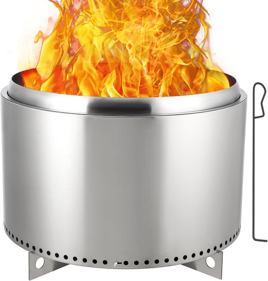 27" Smokeless Fire Pit with Air Switch, Portable Stainless Steel Outdoor Firepit with Removable Stand & Stove Hook, Ash Pan, Wood Burning Firepit for Camping Backyard Patio Picnic