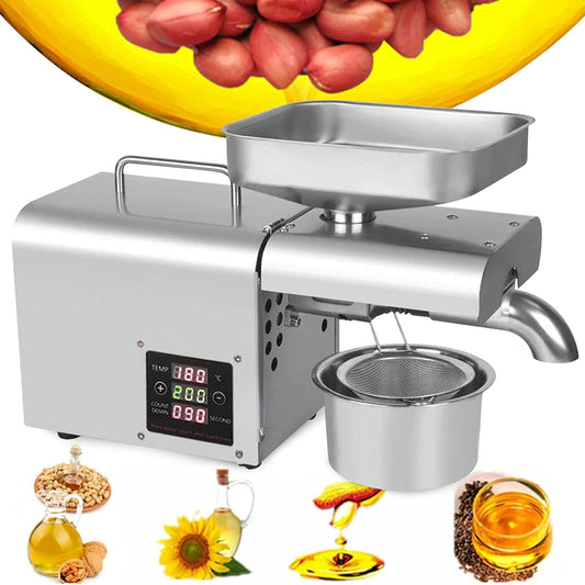 Automatic Oil Press Machine 110V 610W Commercial Electric Seed Oil Extractor Expeller Stainless Steel Hot/Cold Nuts Oil Press for Walnut Linseed Peanut Rapeseed Sesame Almond (3 to 6KG/h)