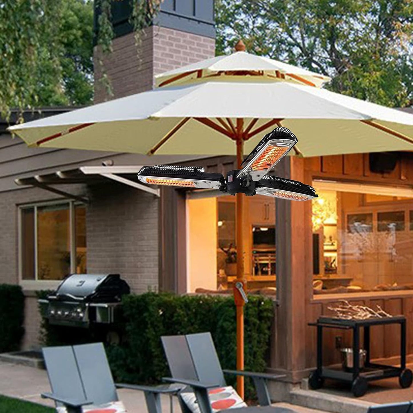 Electric Patio Umbrella Heater,Outdoor Waterproof Ip34 Height Adjustable Courtyard Heater 3 Power Settings with Heating Panels Best Choice for Indoor and Outdoor,1500w
