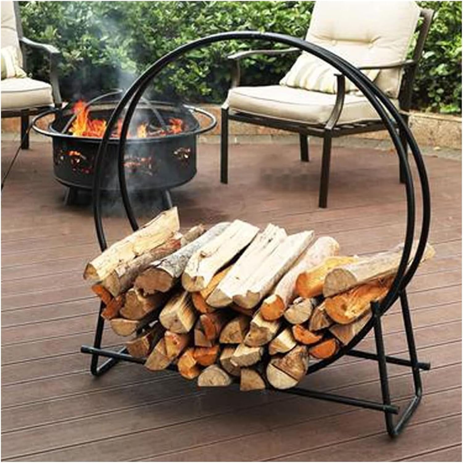 Firewood Rack,Firewood Log Rack, Farmhouse Round Log Store Rack Holder Small Indoor Outdoor Camper Firewood Holder Brackets