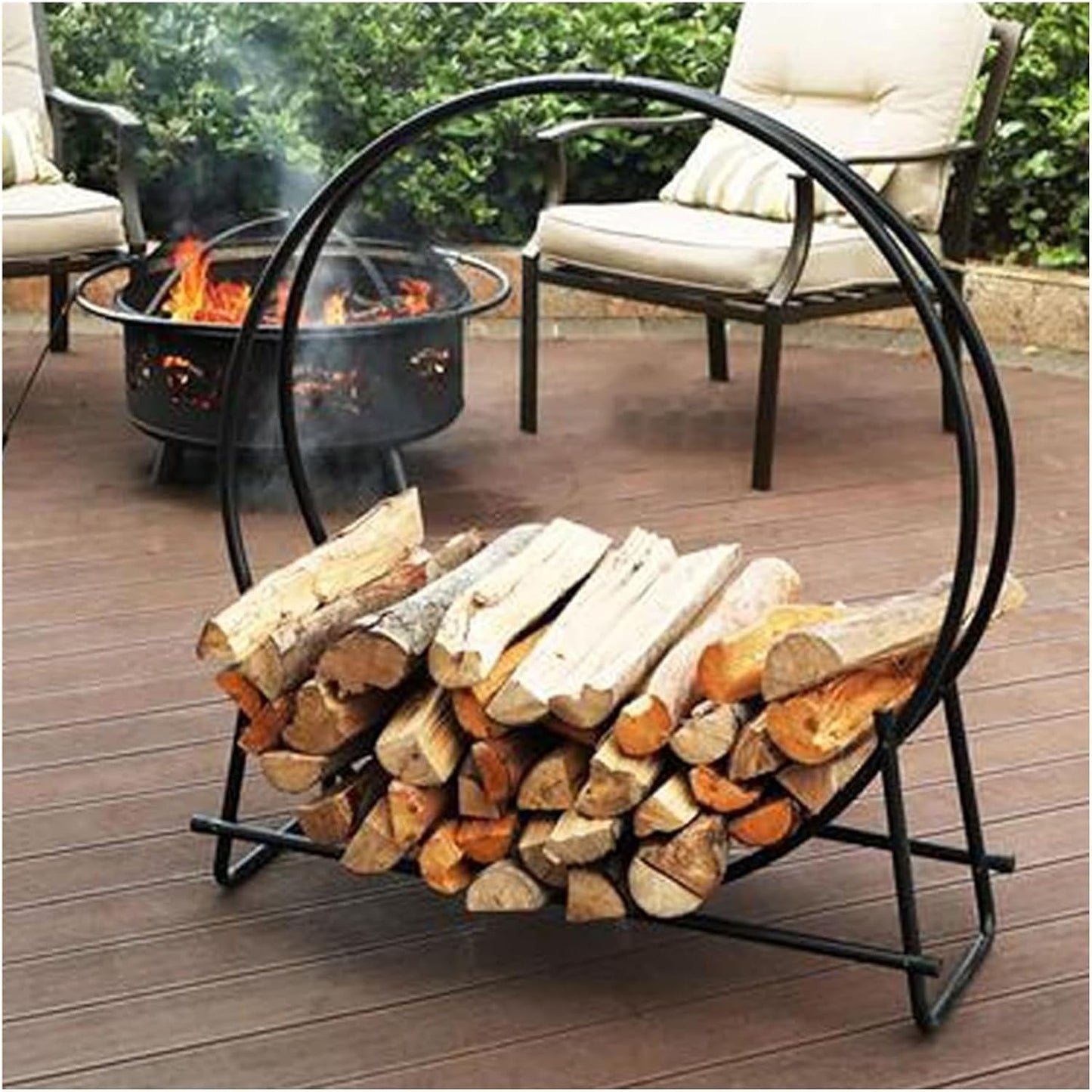 Firewood Rack,Firewood Holder, Farmhouse Round Log Store Rack Holder Small Indoor Outdoor Camper Firewood Holder Brackets