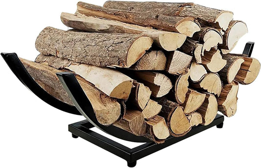 Firewood Rack with Wheels, Rolling Cart Log Holder with 4 Hooks and Removable Kindling Rack, Movable Fire Wood Storage Stacker Stand for Outdoor Indoor Fireplace