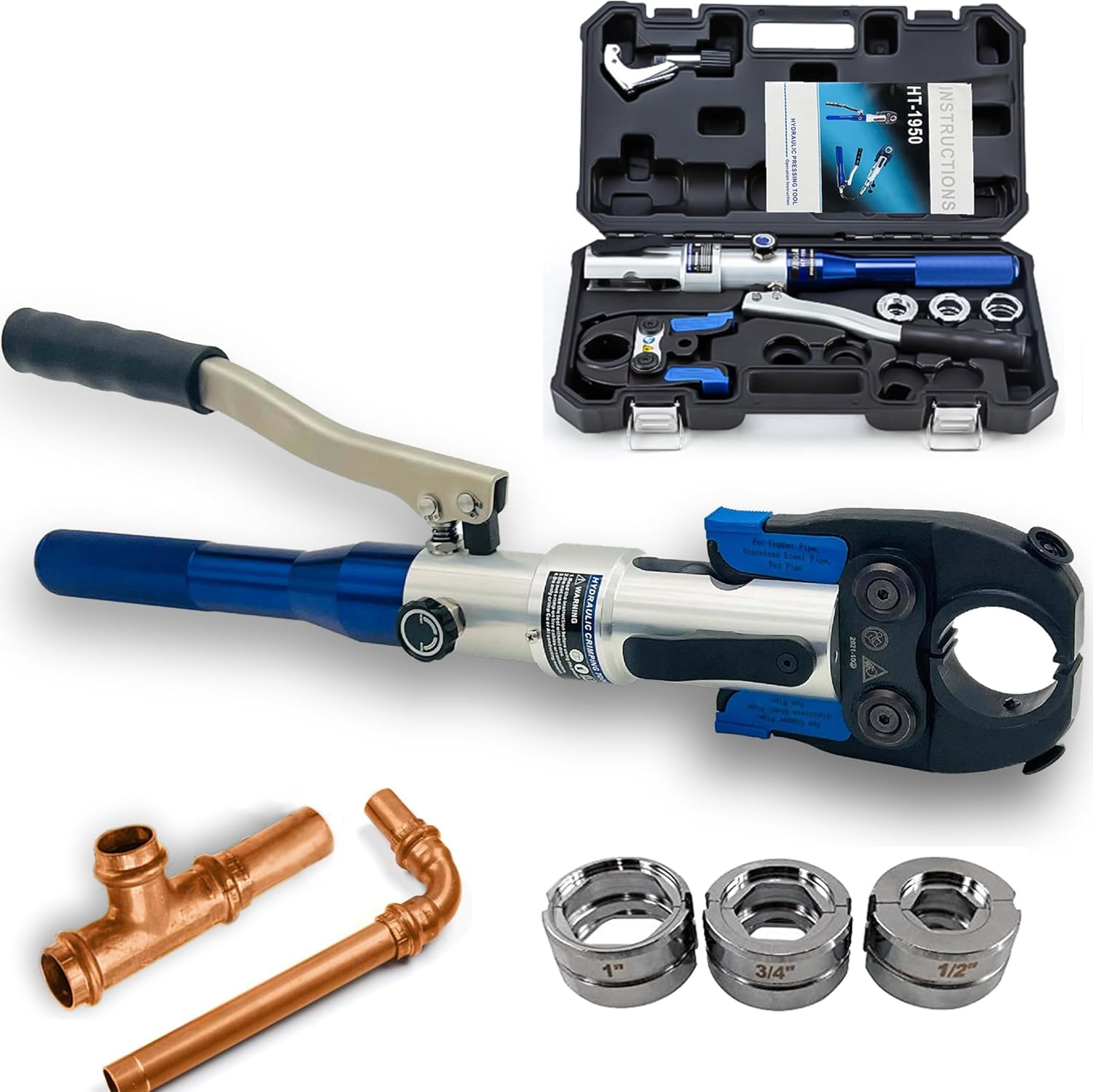 Bangoo Copper Press Tool for 1/2", 3/4" and 1 Inch Viega ProPress Fittings (HT-1950), Silver Blue