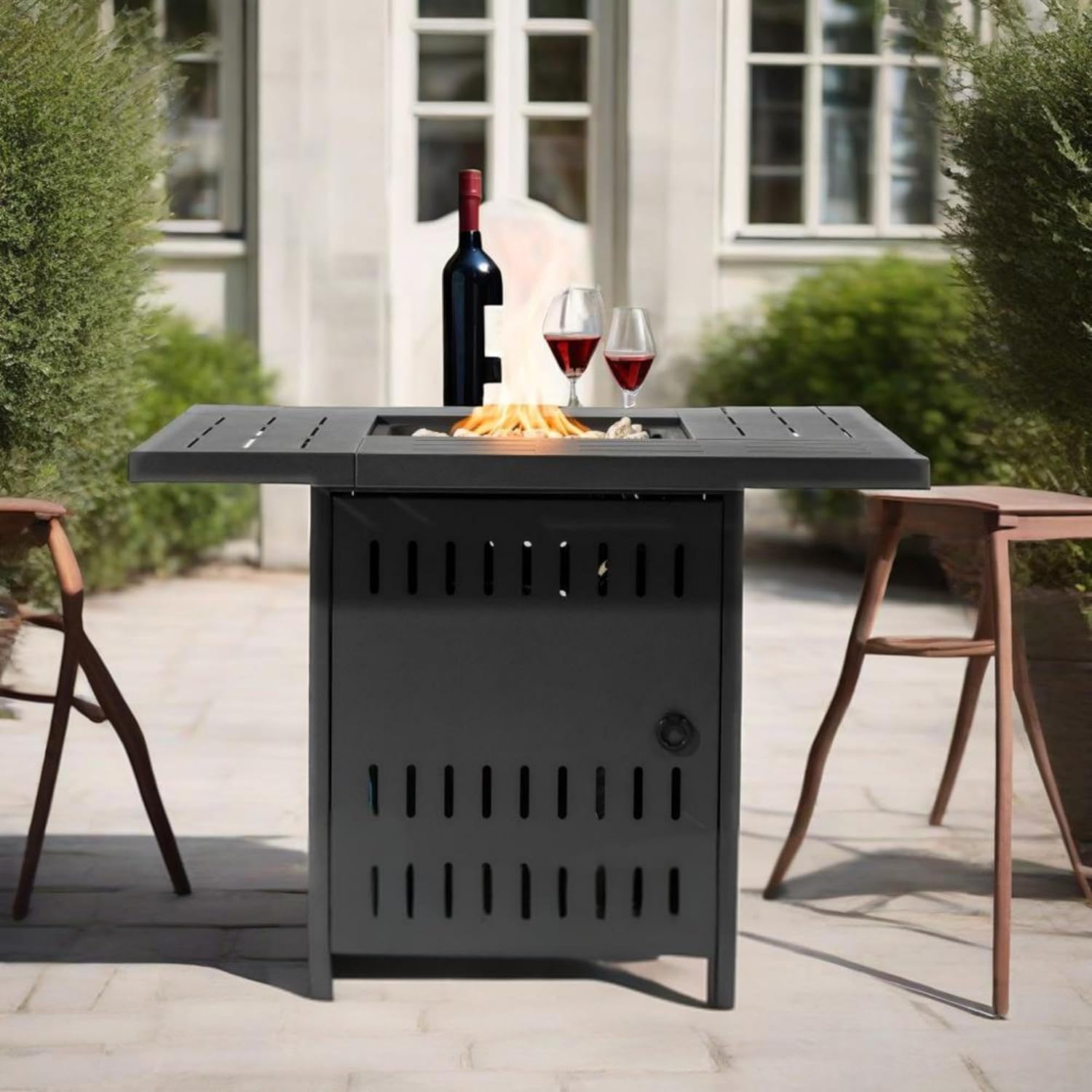 KT Rolster 34" Propane Fire Pit Table, 50000 BTU Outdoor Square Tabletop Fire Pit with Removable Anti-Rust Lid, Modern Smokeless Gas Firepit Table for Outside Patio, Garden, Backyard, Black