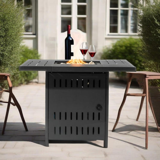 KT Rolster 34" Propane Fire Pit Table, 50000 BTU Outdoor Square Tabletop Fire Pit with Removable Anti-Rust Lid, Modern Smokeless Gas Firepit Table for Outside Patio, Garden, Backyard, Black