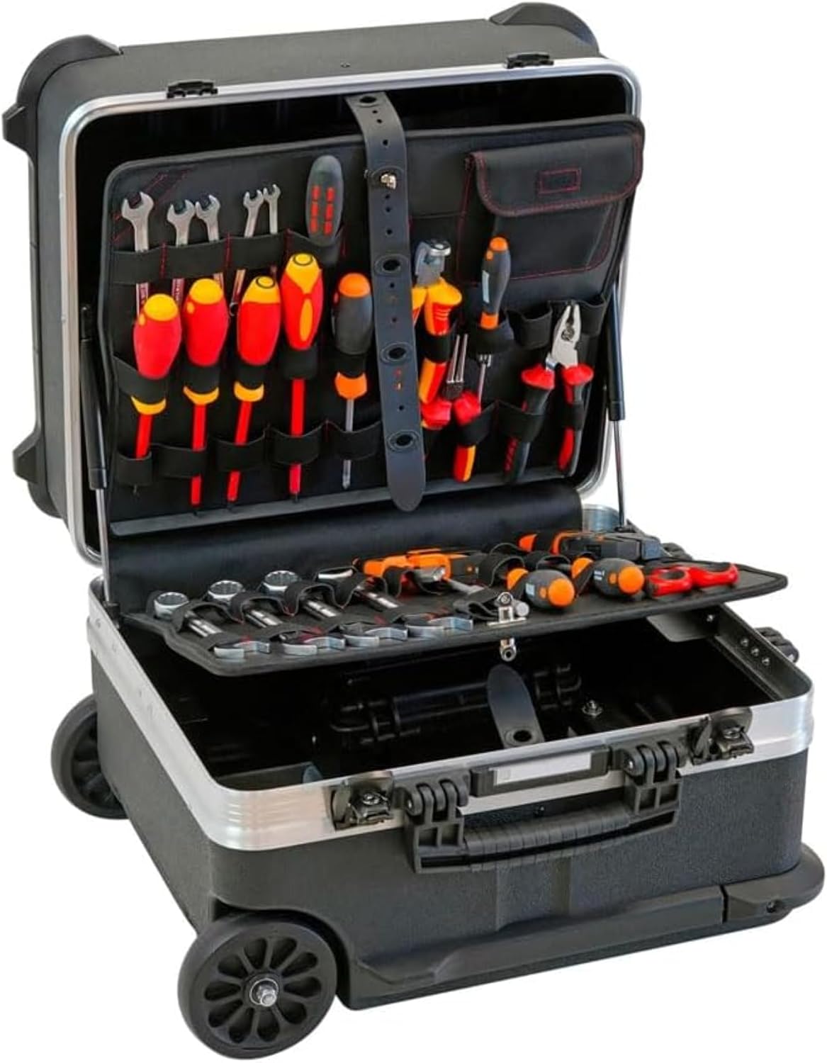 GT LINE Ruggedized Trolley Tool-Case with TSA Key Locks and Tool Pallets with Pouches