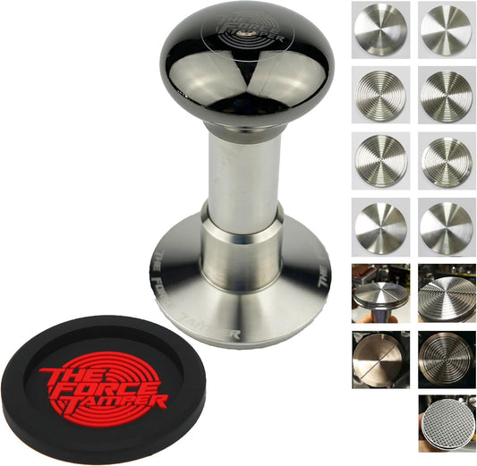 The Force Tamper Automatic Impact Coffee Tamper Adjustable Const Pressure and Autoleveling FULL Set New (Jelly-Black Mirror AL, 58.50mm)