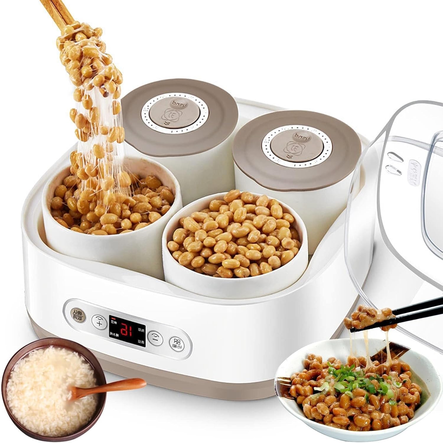Electric Natto Fermenter Adjustable Temperature Yogurt Machine High Temperature Resistant Container Smart Panel Control for Home Bar Dessert Shop Specialty