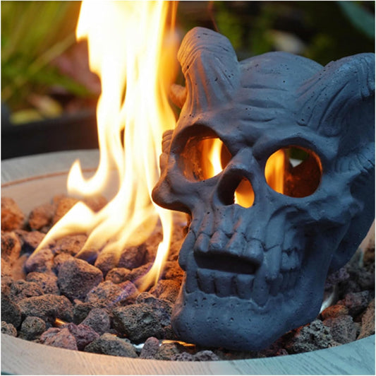 Fire Pit Skulls Fireproof Heat-Resistant Imitated Human Fire Pit Skulls Gas Log Outdoor & Indoor Spooky Halloween Decor for Wood Fireplace Firepit Campfire 8.6inch