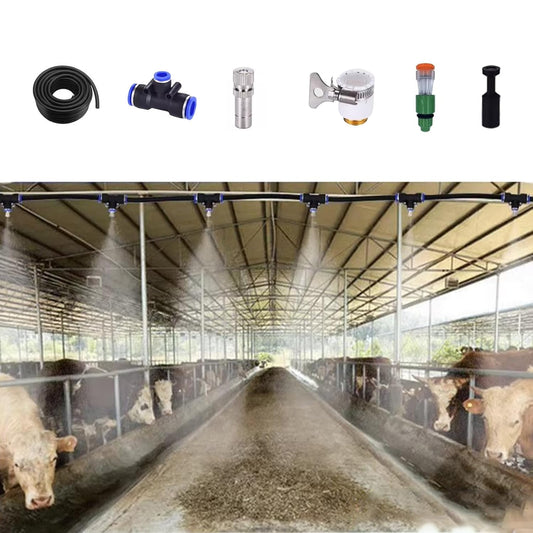 Misting Water Irrigation Kit for Cattle\/Chicken\/Pig Farms, Adjustable Water Output Outdoor Cooling System for Construction Site Enclosure, Plant Watering Equipment(394inch\/10m\/32.8ft)
