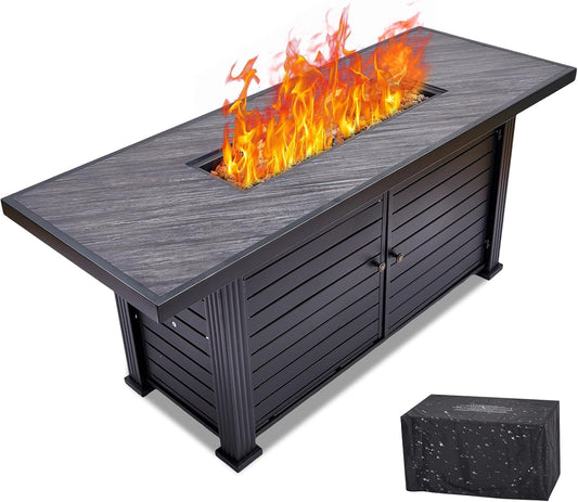 57 in x22 in Propane Fire Pit Table, 50000BTU Rectangle Fire Table with Cover & Rain Cover, Sturdy Steel and Iron Fence Surface, CSA Safety Certified, Companion for Your Garden