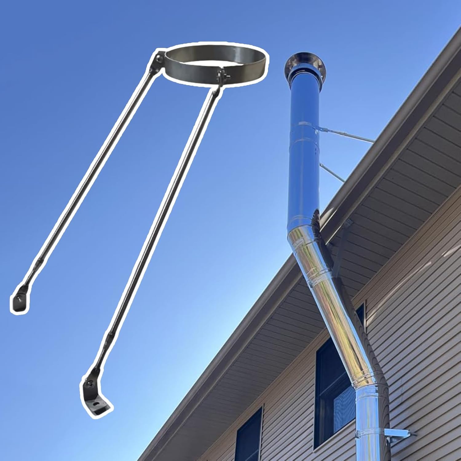 EXCLURA Universal Roof Chimney Pipe Brace Holder, Pellet Stove\/Fireplace\/Furnace Stack Flue Support, Stainless Steel Ring Bracket with Screws(Hoop Dia 10.5cm(4 1\/8"))
