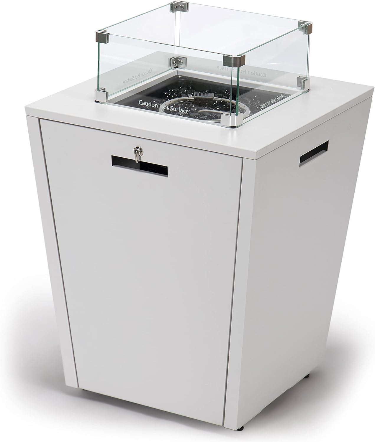 LeisureMod Chelsea Aluminum Patio Modern Propane Fire Pit Side Table - White