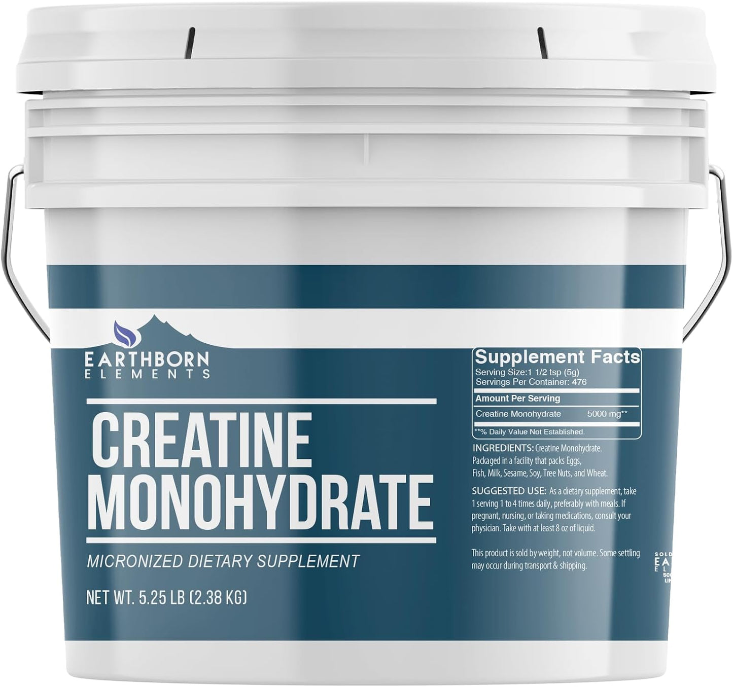 Earthborn Elements Creatine Monohydrate Powder 1 Gallon Bucket, Micronized & Unflavored, Dietary Supplement, No Additives (84 Ounce)