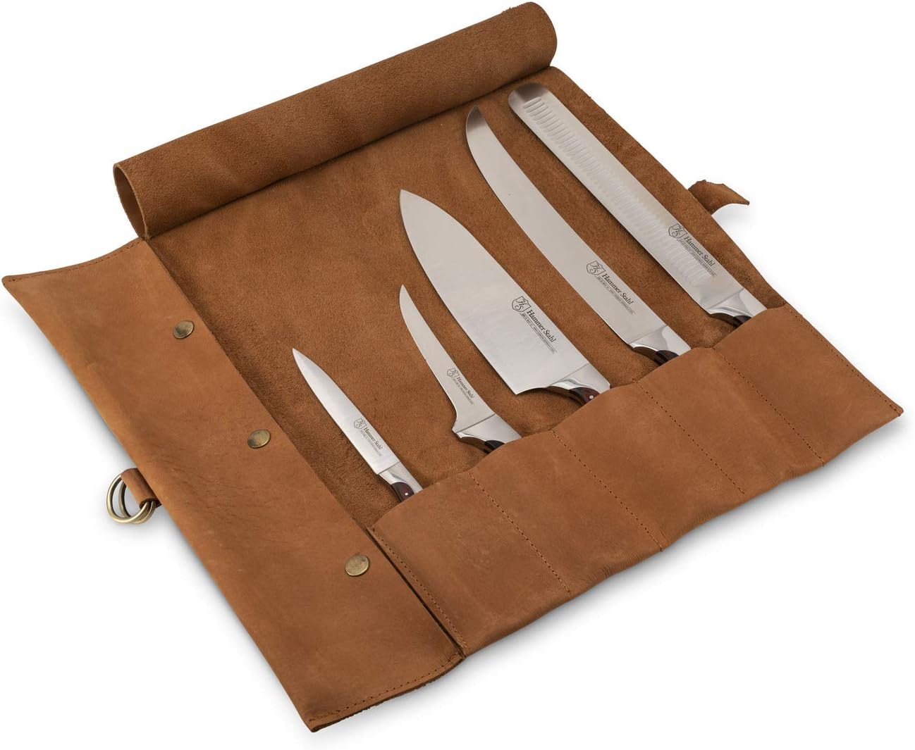 Hammer Stahl BBQ Knife Set | 5 Knives with Engraved Leather Roll | The Essential Barbecue Tools | High Carbon German Forged Stainless Steel Blades