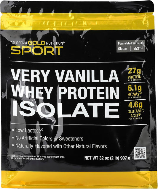 California Gold Nutrition Sport, Whey Protein Isolate with Organic Cane Sugar, with Sunflower Lecithin, Very Vanilla, 2 lb (907 g)