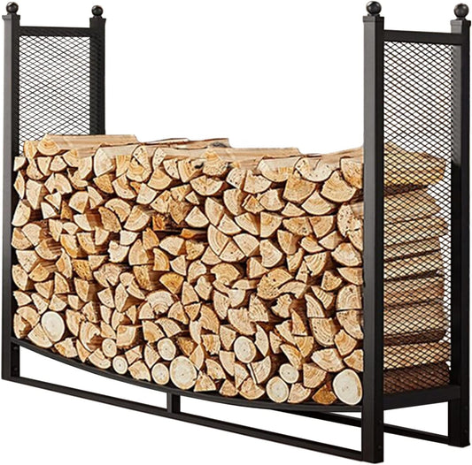 Heavy Duty Log Rack, Metal Lumber Storage Carrier Organizer for Back Porch Deck, Firewood Holder for Indoor/Outdoor Fire Place(