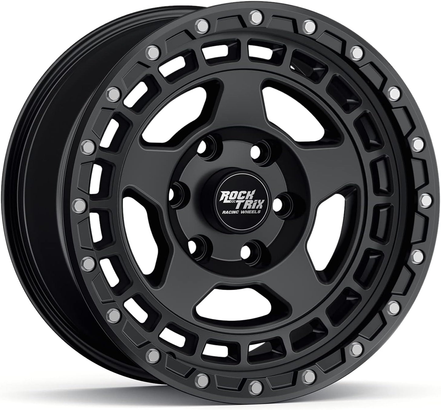RockTrix RT115 17 inch Wheel Compatible with 2009-2024 Ford F150 17x9 6x135 Wheels (-12mm Offset, 4.5in Backspace) 87.1mm Bore, Black Wheels, Also fits 2022+ Bronco Raptor Rims