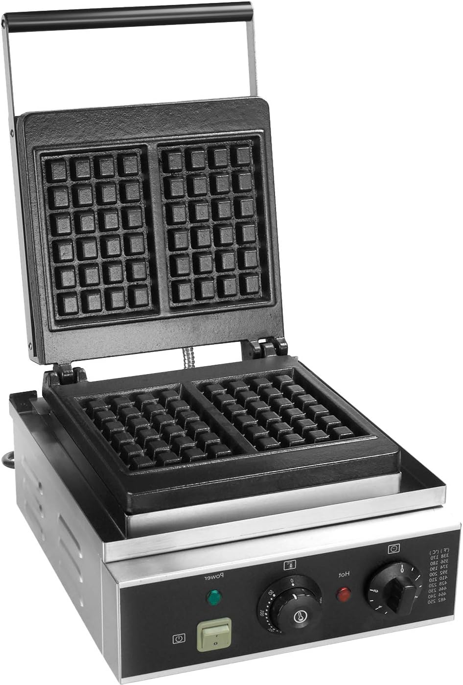 Commerical Square Belgian Waffle Maker Nonstick Waffle Iron 2 Slice Belgium Waffles Machine With timer (Silver(110v))