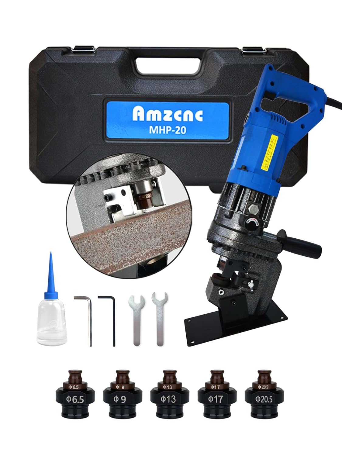 AMZCNC 110V 1200W Hydraulic Hole Punch Electric Hydraulic Hole Punching Tool Angle Steel Punching Tool Hole Digger for Steel Plate Iron Plate Aluminum Plate Copper Plate