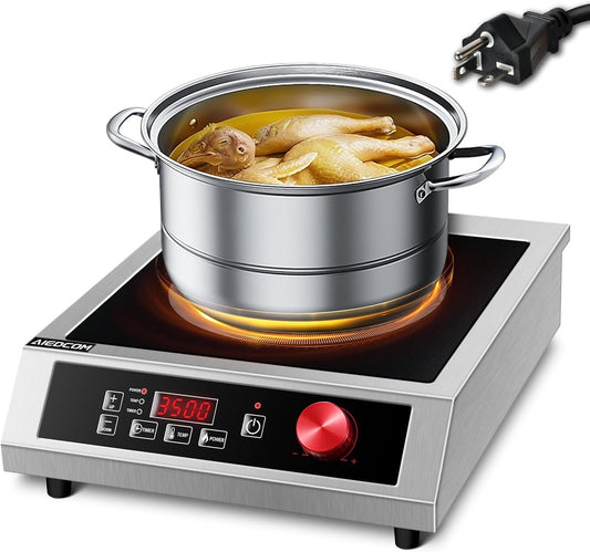 AiedCom 3500W 220V~240V Commercial Induction Cooktop, Powerful Electric Induction Burner, Countertop Electric Stove with Digital Sensor, Touch\/Knob Control