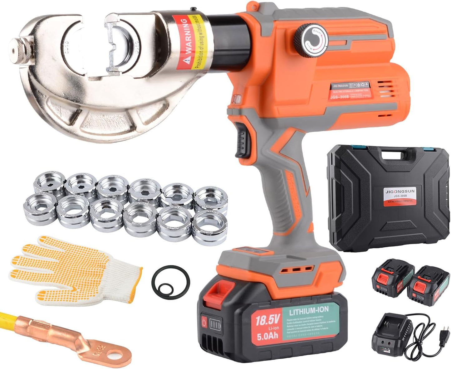 JIGONGSUN Electric Hydraulic Crimping Tool, 12 Ton Battery Lug Crimping Tool with Smart Chip Protection, Wire Crimper, Battery Cable Crimper Tool with 12 Dies for Cu Terminals (12AWG-2\/0AWG)