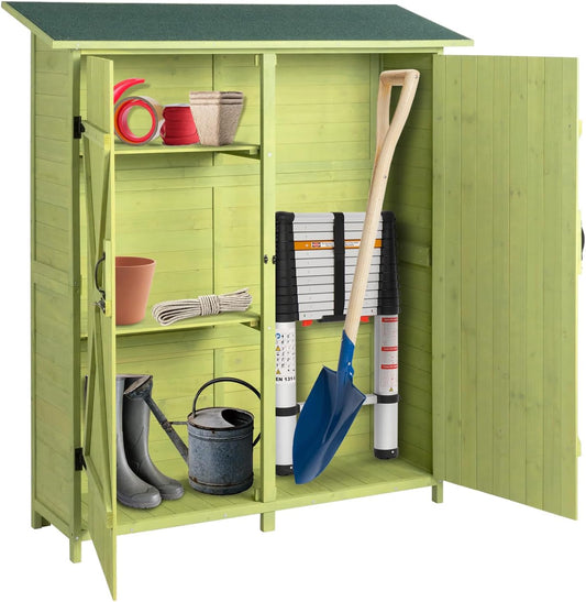 VINGLI Upgraded Outdoor Wooden Storage Shed, Extra Large Garden Shed Outside Tool Cabinet with 2 Safety Latches, Patio Storage Organizer for Garden Yard Lawn Equipment, Light Green