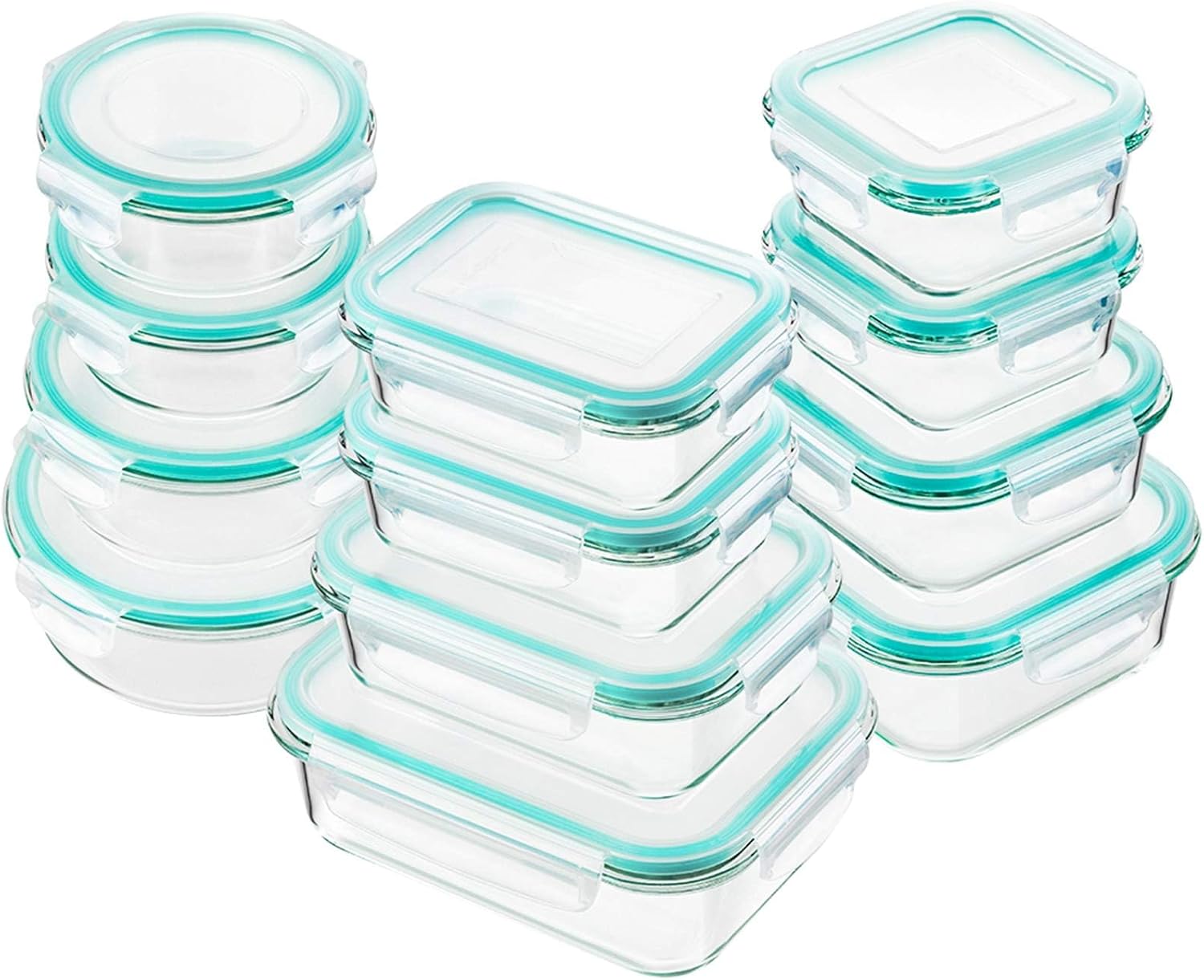 Bayco Glass Food Storage Containers with Lids, [24 Piece] Meal Prep, Airtight Bento Boxes, Leak Proof (12 lids & 12 Containers) - Blue