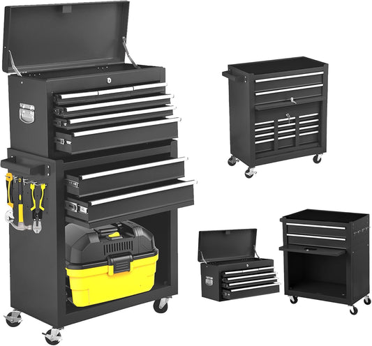 SOFIZY Rolling Tool Chest 8-Drawer with Wheels, Large Detachable Cabinet Storage Tool Box with Drawers, Metal Tool Cart with Toolbox for Garage Workshop Warehouse (Black)